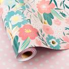 Papel de embrulho Burymento Pink Flower Reversível 43cm x 10m Papel de embrulho Burymento Pink Flower Reversível 43cm x 10m