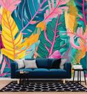 Papel de Parede 3D Painel 2,5M Folhas Tropicais Decoradas Jadim Realista Auto Colante Lavável