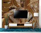 Papel de Parede 3D Painel 3,5M Folhas Floresta Dourada Vinil Folhagem Auto Colante Vinílico Lavável