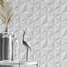 Papel De Parede Adesivo Autocolante 3D Geométrico Triangular Branco e Cinza