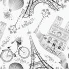 Papel de Parede Adesivo Autocolante Vinil Casual Paris Torre Eiffel Balão Cinza 1,50m