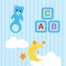 Papel de Parede Adesivo Autocolante Vinil Infantil Baby Ursinho ABC Lua Nuvem Listras Azuis1,50m