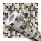 Papel de Parede Adesivo Azulejo Pastilha Ladrilho Tons de Marrom Marmorizado Moderno