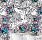 Papel de Parede Adesivo Boho Pena de Pavão, Vinil Impermeável, Azul, Removível para Quarto e Sala - S4Sassy