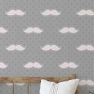 Papel de Parede Adesivo de Vinil com Estampa de Bigode, Cinza, para Quarto Infantil - S4Sassy