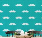 Papel de Parede Adesivo de Vinil com Estampa de Bigode Verde para Quarto Infantil e Sala de Jogos - S4Sassy