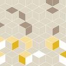 Papel de Parede Adesivo Geométrico Cubos Bege Amarelo - 097