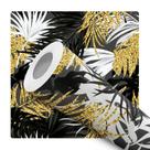 Papel De Parede Adesivo Lavável Folhagem Dourada Preta E Branca Fundo Cinza Quarto Sala de Estar Tropical