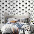 Papel De Parede Adesivo Lavável Folhas Linha Lineart Branca Fundo Verde Musgo Escuro Quarto Sala de Estar