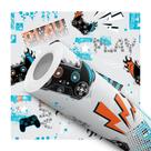 Papel De Parede Adesivo Lavável Sala Gamer Controle Chamas Preto Fundo Cinza Claro