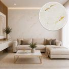 Papel de Parede Adesivo Marmorizado Branco com Detalhes Dourados 45cm x 5m