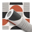 Papel de Parede Adesivo Minimalista Preto e Bege Terracota Geométrico Meio Circulo Moderno Abstrato Minimalista Quarto Sala de Estar