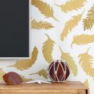 Papel de Parede Adesivo Penas Gold Glow N018094 Papel de Parede Adesivo Penas Gold Glow N018094