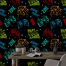 Papel de Parede Adesivo Quarto Gamer Controles Coloridos 2,5m