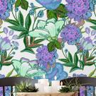 Papel de Parede Adesivo Removível Floral Folk Chic Verde para Banheiro e Lavanderia - S4Sassy