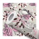 Papel de Parede Adesivo Rosa Bege Café Cupcake Bule Pássaro Cozinha Barroco Quarto Sala de Estar