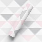 Papel de Parede Adesivo Tema Triângulos Cinza E Rosa