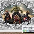Papel de Parede Adesivo Vingadores Marvel 3D Buraco Parede 1X1 Papel de Parede Adesivo Vingadores Marvel 3D Buraco Parede 1X1