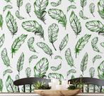 Papel de Parede Adesivo Vinil Estampa de Penas Verde Boho, Decoração DIY para Quarto e Sala - S4Sassy