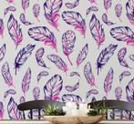 Papel de Parede Adesivo Vinílico com Estampa de Penas Boho Roxa, Decorativo para Quarto e Sala - S4Sassy