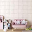 Papel de Parede Adesivo Vinílico Infantil Xadrez Quadriculado Tons Rosa 1m