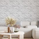 Papel de Parede Autoadesivo Premium 10 Metros Tijolinho Branco 3D Sala Quarto 5m x 45cm