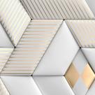 Papel de Parede Autoadesivo Vinílico Geométrico Branco Dourado Efeito 3D Decoração Quarto Sala