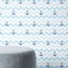 Papel de Parede Autocolante Chevron Azul Claro Com Ancora Quarto Sala