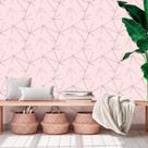 Papel de Parede Autocolante Geométrico Fendi Zara Silver Fundo Tons de Rosa 310x58cm