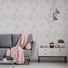 Papel De Parede Autocolante Zara Grey Cinza Com Rose Gold