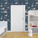 Papel de Parede Azul Flamingo- Rolo com 10 Metros Decoração de Luxo Infantil