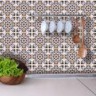 Papel de Parede Azulejo com Tons Azul e Laranja