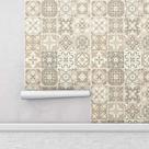 Papel De Parede Azulejo Ladrilho Indiano em Tons Bege Cozinha Quarto e Sala
