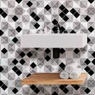 Papel de Parede Azulejo Ladrilho Triângulos em Tons de Cinza Adesivo Lavável