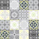 Papel de parede azulejo português autocolante tons cinza com amarelo ref: dpaz45