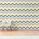 Papel de Parede Chevron Amarelo Cinza e Branco 57x270cm Papel de Parede Chevron Amarelo Cinza e Branco 57x270cm