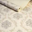Papel de Parede Clássico Arabesco Medalhão Magnific Cinza/Bege Rolo 10mx53cm