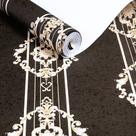 Papel de Parede Clássico Vintage Arabesco Medalhão Luxo Preto com Dourado Rolo de 10m