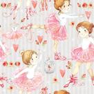 Papel de Parede Decorativo Baby Bailarina Rosa com Fundo Listrado Cinza 3,0m