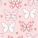 Papel de Parede Decorativo Baby Geométrico Borboletas Rosas com Listras e Bolinhas 3,3m