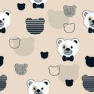 Papel de Parede Decorativo Baby Ursinhos Azuis e Brancos com Fundo Bege 1,5m