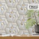 Papel de Parede Efeito Gesso 3D Auto colante Gold Cinza Geometrico Sala Quarto 3m