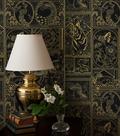 Papel de Parede Erfoni Preto e Dourado Vintage com Animais 45x200 cm Papel de Parede Erfoni Preto e Dourado Vintage com Animais 45x200 cm