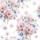 Papel De Parede Floral Buquê Azul Claro E Rosê - 3,00x0,50m