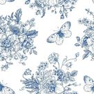 Papel De Parede Floral Flores Azul E Borboletas 3M