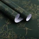 Papel de parede floral Froluya verde-escuro com dourado 45 x 300 cm autoadesivo