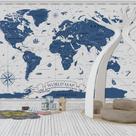 Papel de Parede Foto Mural Mapa Mundi Vintage Blue Autocolante 250x250cm