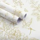 Papel de Parede Froluya Floral Creme e Dourado Autoadesivo 45 x 300 cm