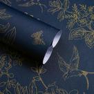 Papel de Parede Froluya Floral Vintage Azul-escuro e Dourado 45x300 cm