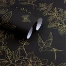 Papel de Parede Froluya Preto e Dourado Vintage Floral 2,8m²